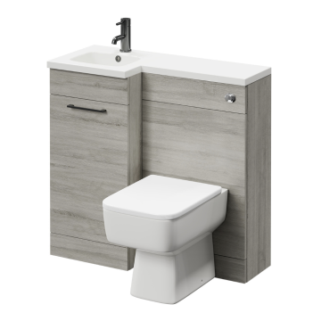 Napoli Combination Molina Ash 900mm Vanity Unit Toilet Suite with Left Hand L Shaped 1 Tap Hole Basin and Single Door with Gunmetal Grey Handle